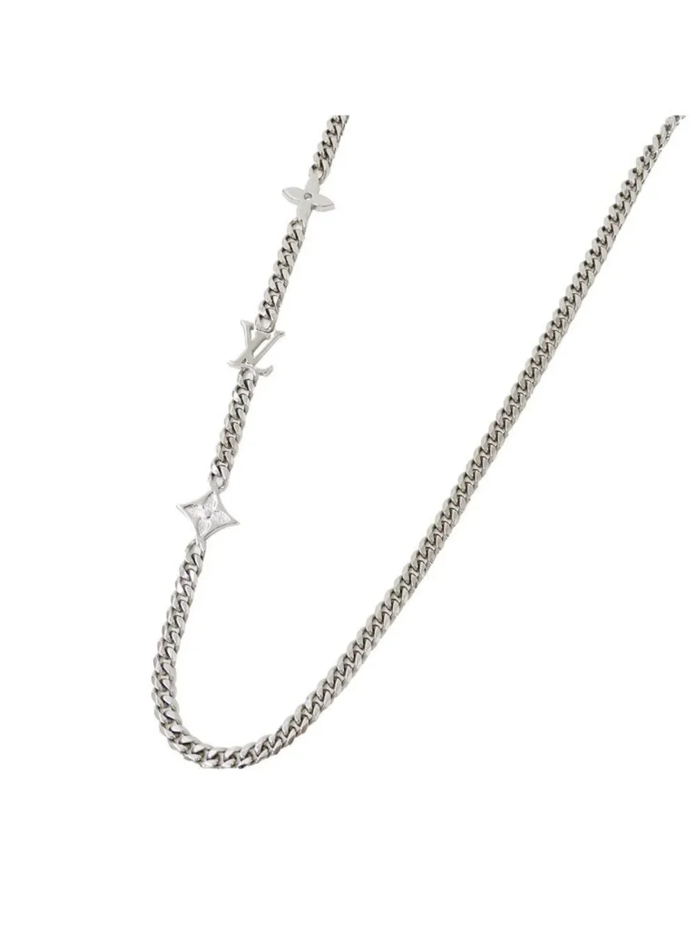 Louis Vuitton Necklace Metal Monogram Low Silver Logo Chain